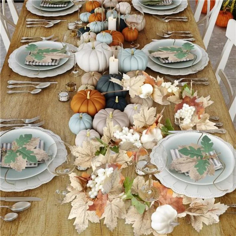 Fall Maple Leaf Garland with White Pumpkins Clusters of Berries